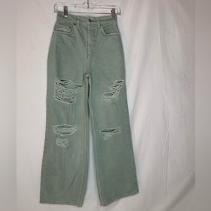 Asos wide leg high waisted jeans distressed 25/30 light light green
